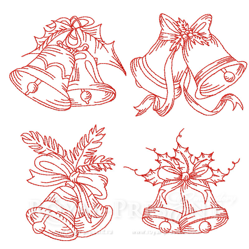 Machine embroidery designs  four christmas bells  royal present