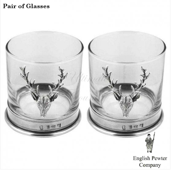 PAIR STAG TUMBLER GLASSES ENGLISH PEWTER COMPANY (STAG105)