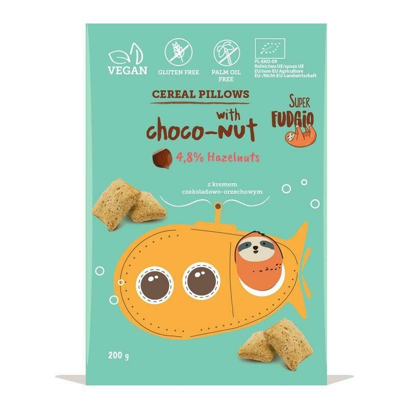 Organic Gluten Free Cereal Pillows Filled with Chocolate Hazelnut Cream (200g)
