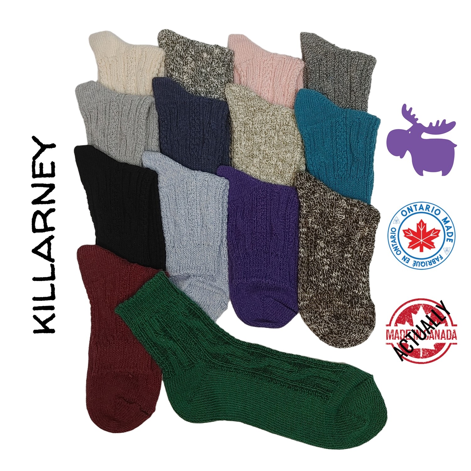 Killarney (Cotton Ginny) Cable Knit Ankle Socks Ontario Made