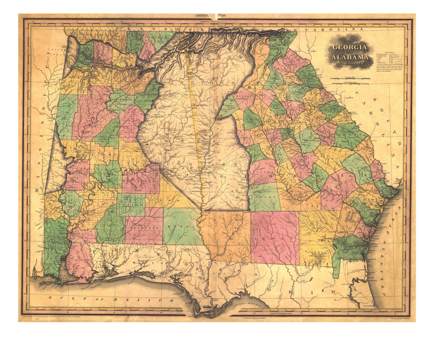 1823 Tanner Map of Alabama and