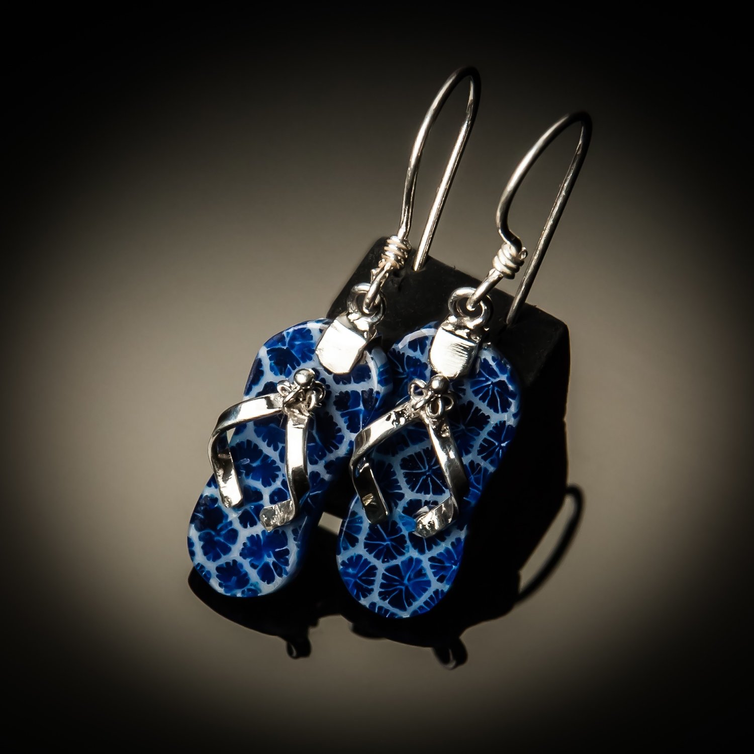 Blue Coral Sterling Silver Flip Flop Earrings Jinja Jewelry