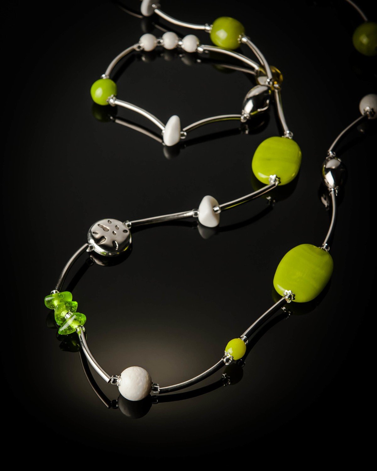 Green Glass Bead Stainless Steel Necklace Jinja Jewelry