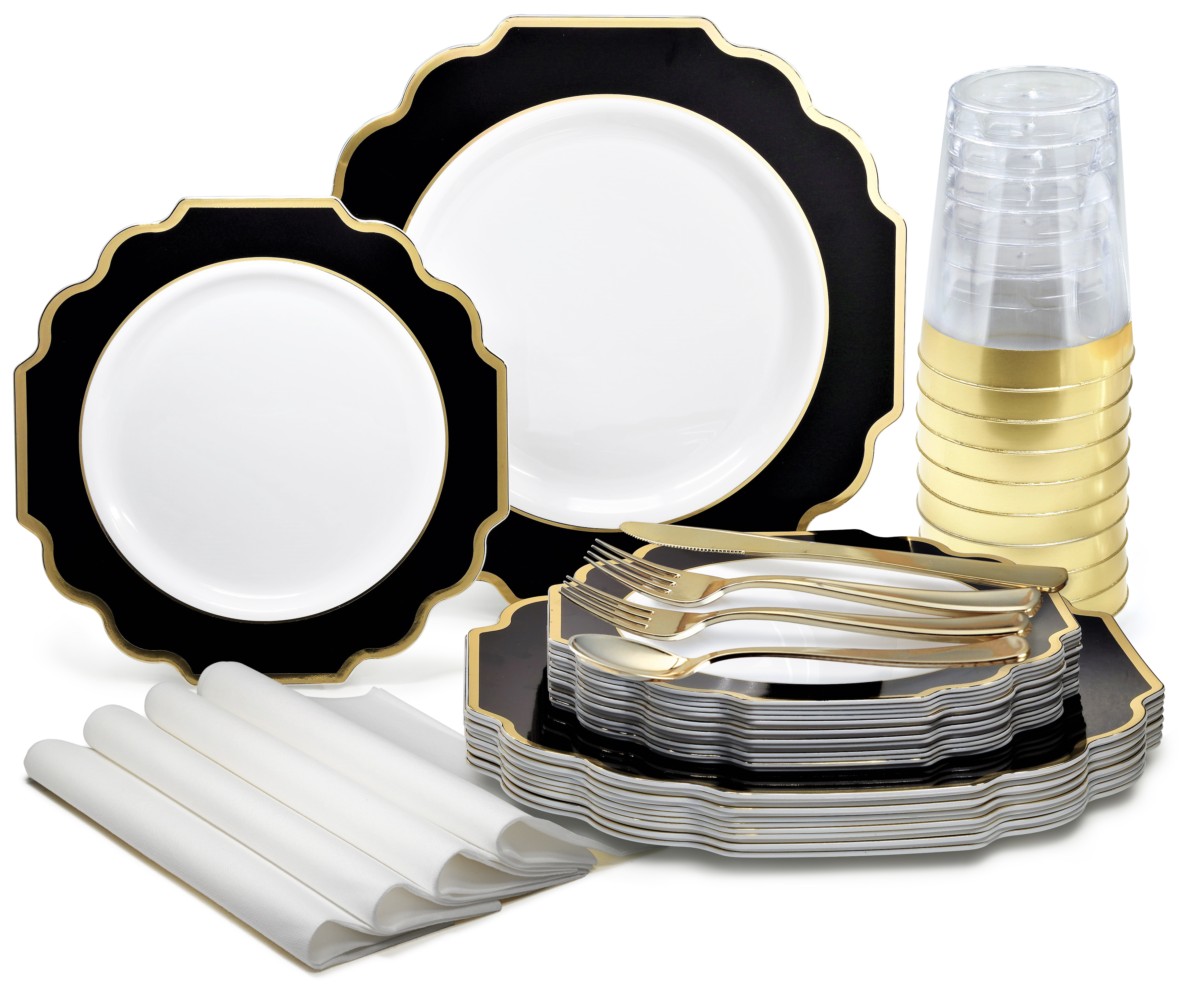 PLATES, SILVERWARE, CUPS AND NAPKINS