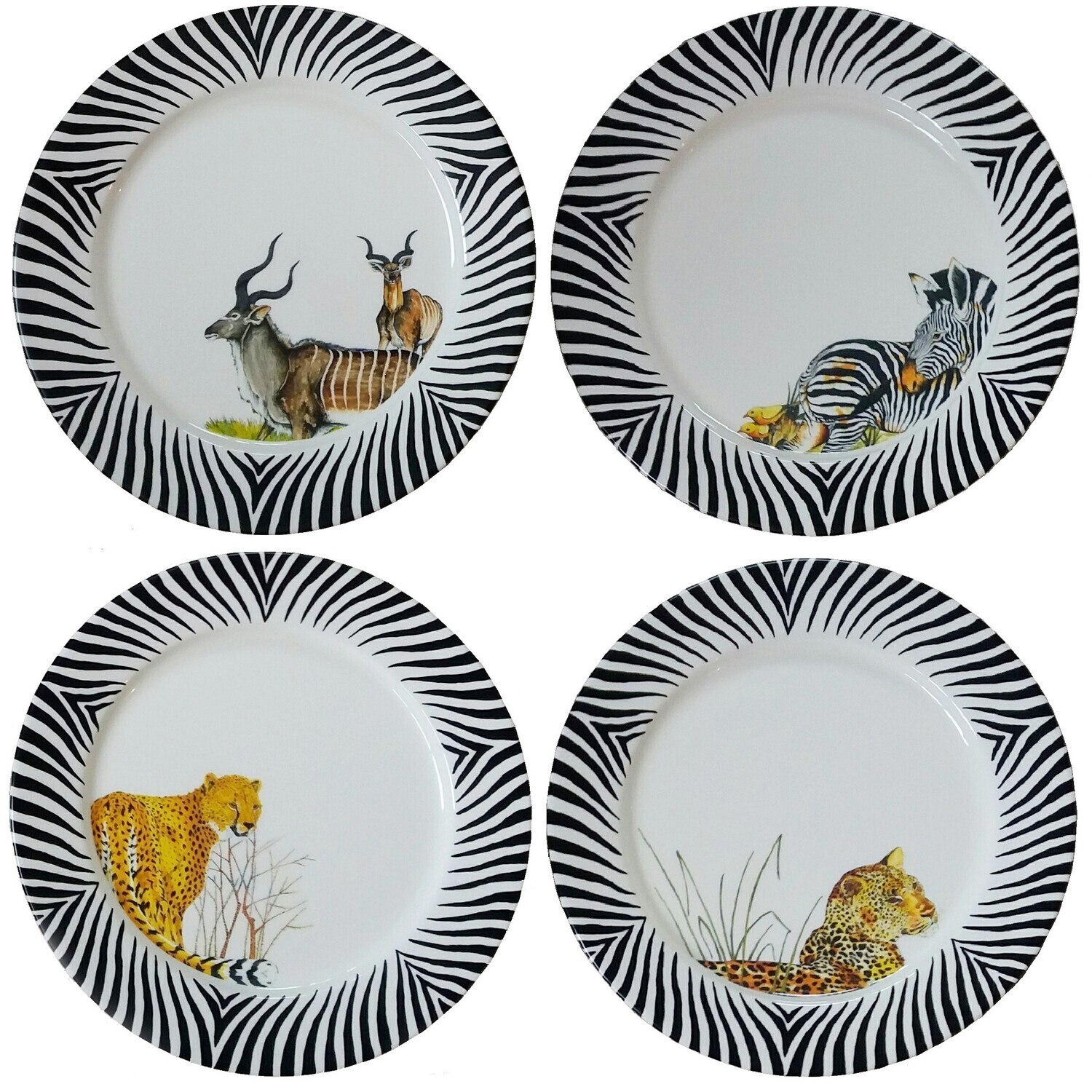 Set of 4 Charger PlatesKudu,Zebra,Cheetah,LeopardFREE SHIPPING