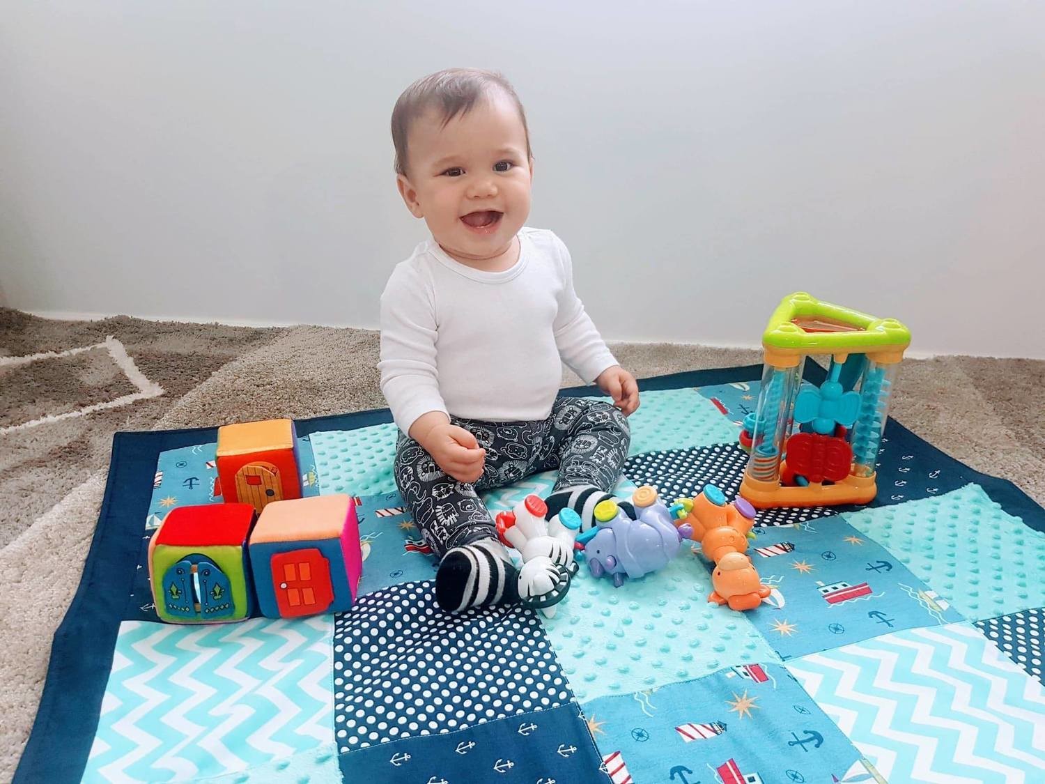 New Patchwork Nautical theme baby blanket Ideal for tummy time and