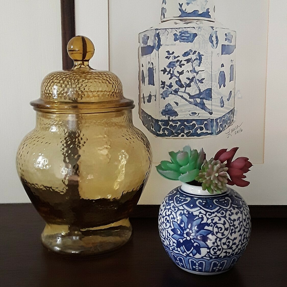 Vintage Amber Glass Ginger Jar