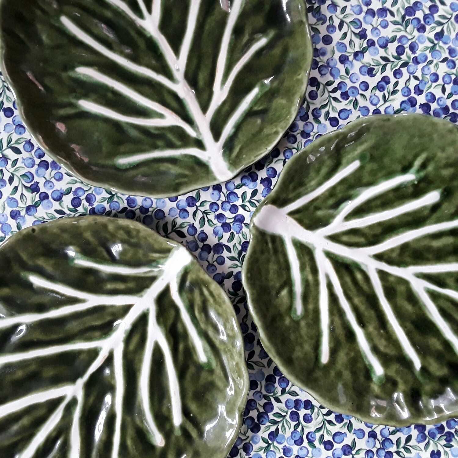 Set of 3 Vintage Ceramic Lettuce Leaf Plates Made in Portugal