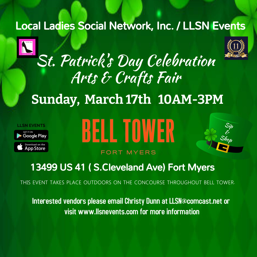 St. Patrick's Day Celebration Arts & Crafts Fair Outdoor 10X10 SPACE Sunday, March 17th Bell