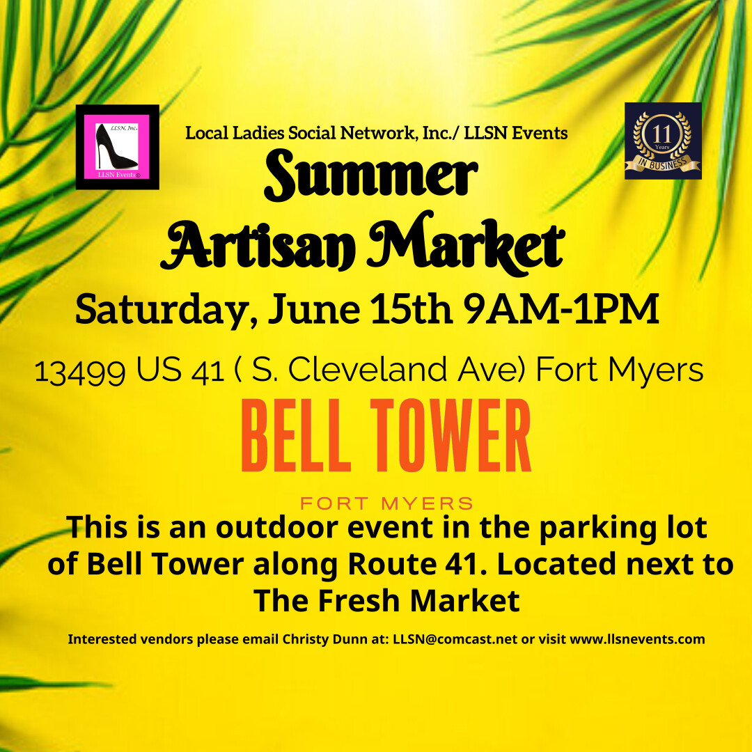 Artisan Market in Bell Tower parking lot Outdoor 10X10 SPACE in the