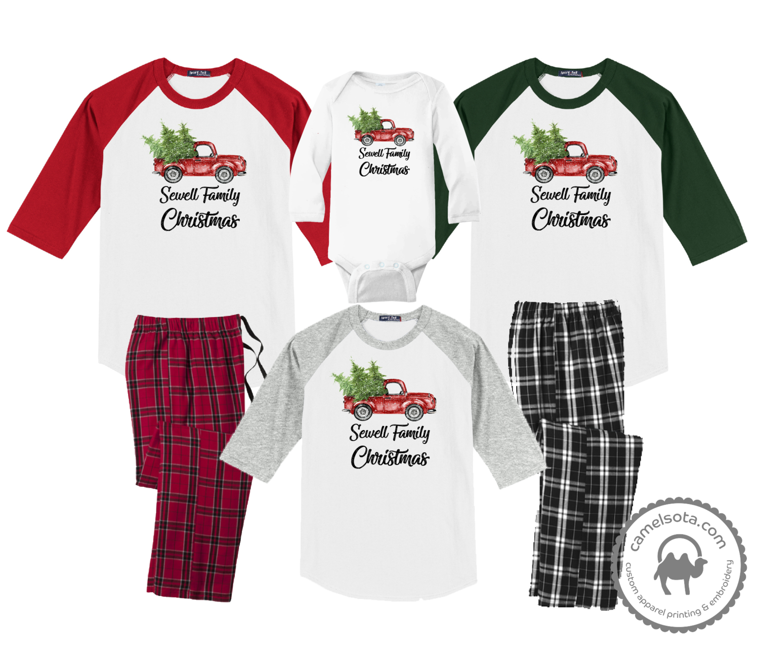 Family Coordinating Christmas Shirts and Pajama Pants Retro Truck