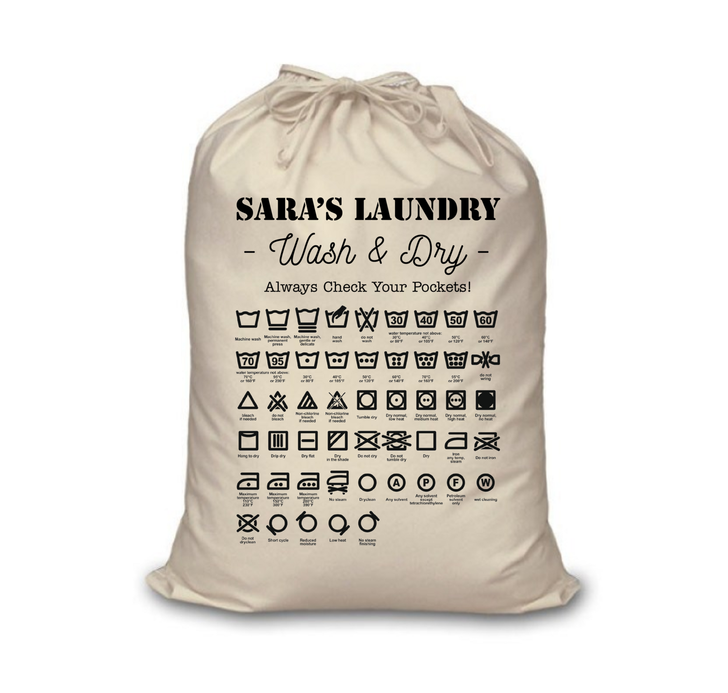 Custom Laundry Bag with Washing Instructions Personalized Laundry Lag