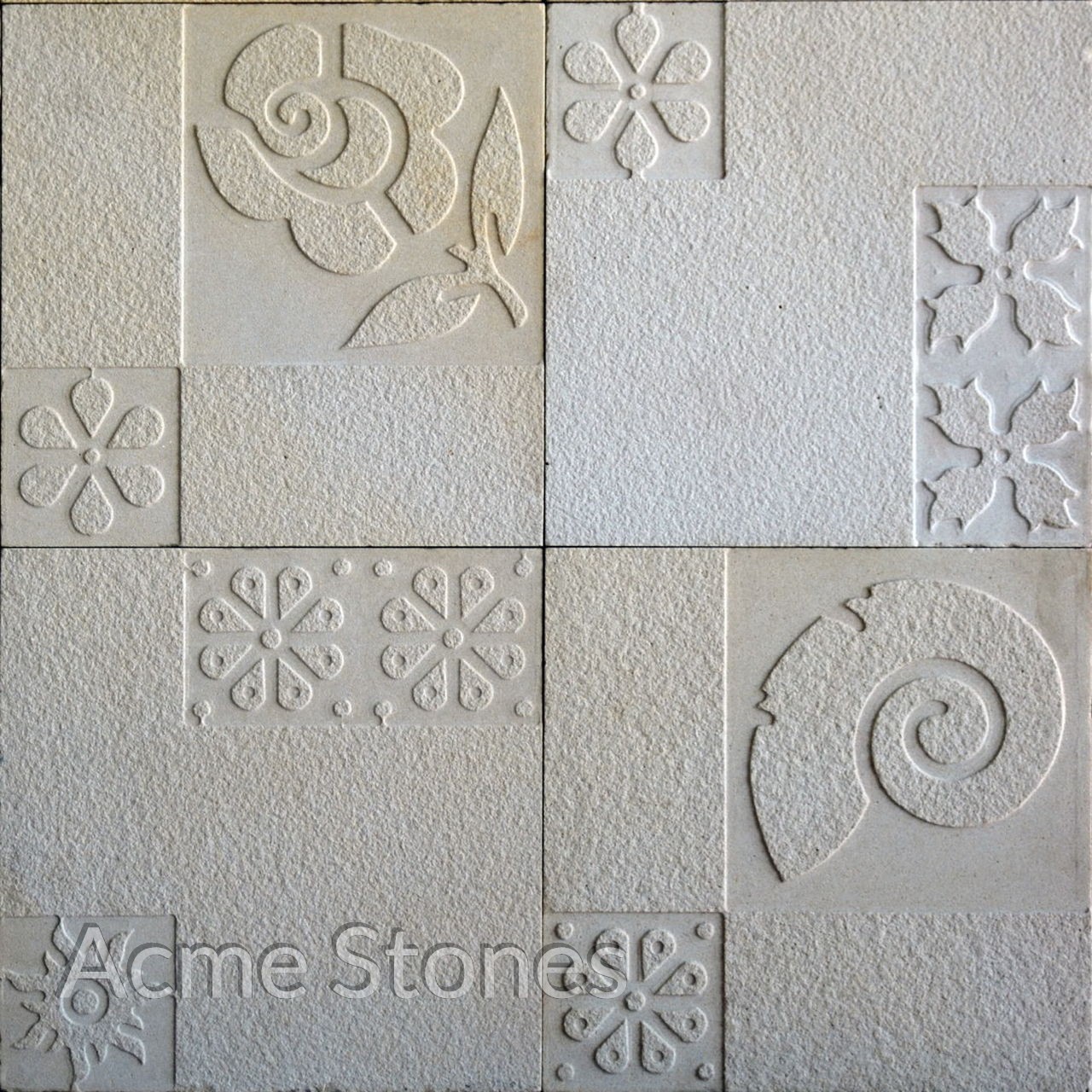 CNC Mint Shotblast 1'x1' Engraved Stone Tiles Products Acme Stones