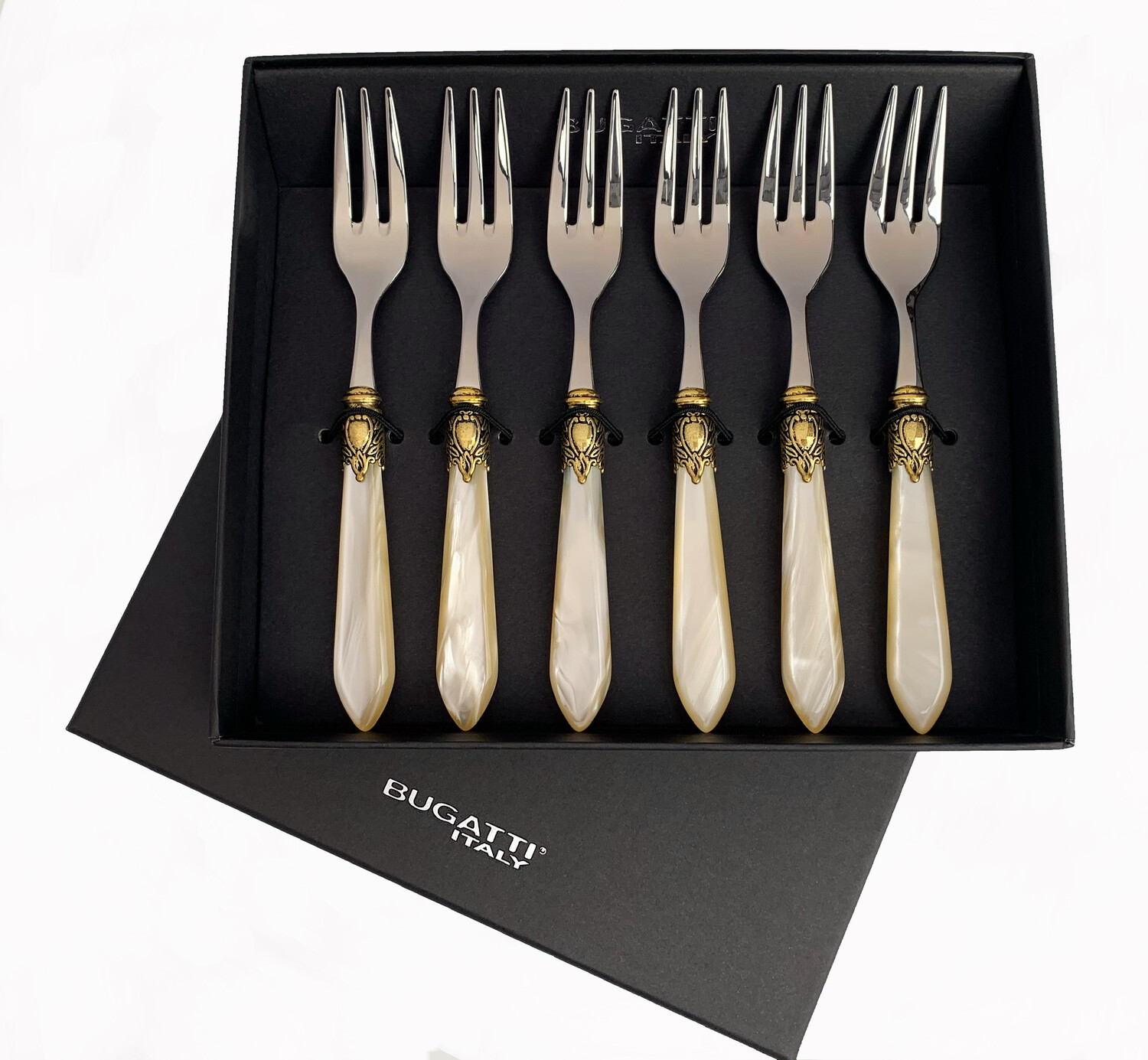 Oxford Gold Ring 6 Piece Cake Fork Set ivory