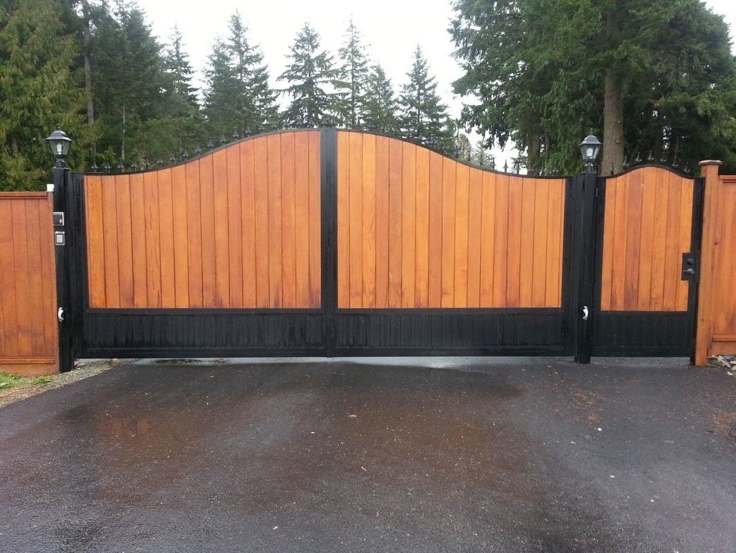 Aluminum and Wood Double Swing Gate Vancouver custom iron gates