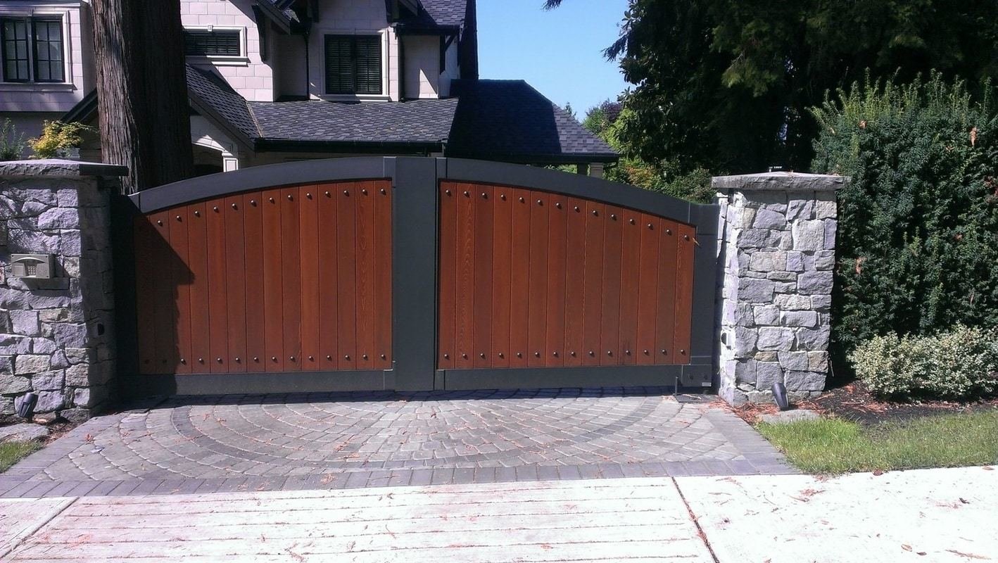 Steel and Wood Double Swing Gate Vancouver custom iron gates