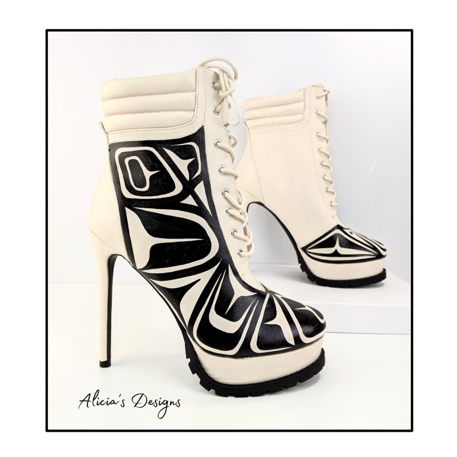 Cream Color Ankle Boots, black eagle