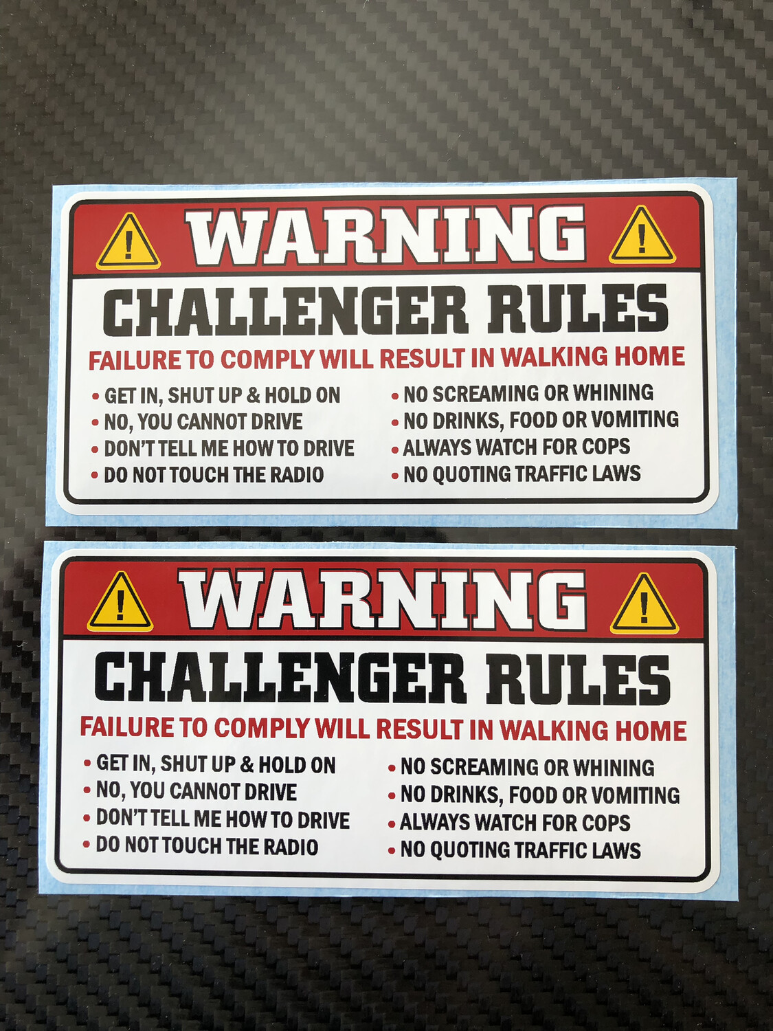 Set of Two Sun Visor Warning Stickers
