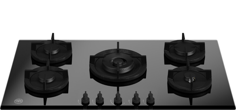 Piano Cottura A Gas Integrato In Vetroceramica 5 Fuochi – GPG/NG – Vetro Temperato 8mm, Accensione Automatica A Batteria – Nero, Dimensioni 77x51 Cm