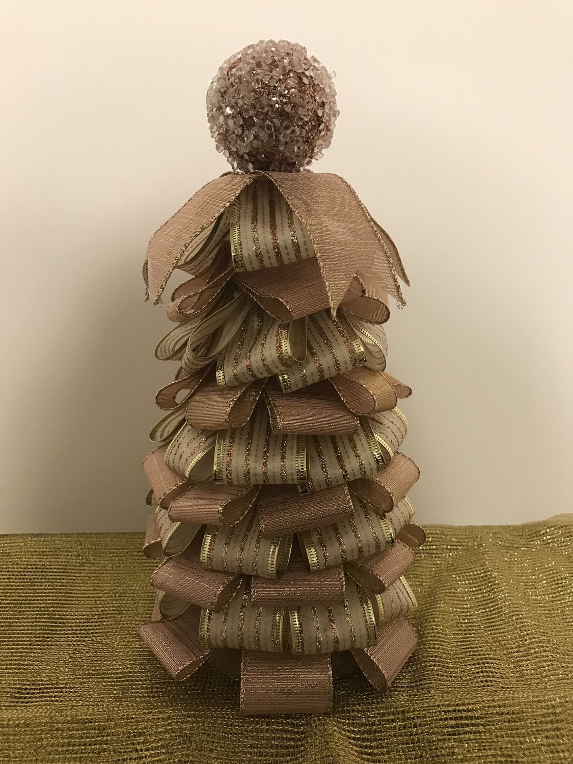 10" Rose Gold Ribbon Tree Holiday Centerpiece Table Decor Christmas