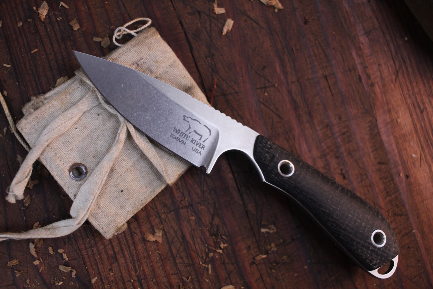 White River Knives Caper 3" Fixed Blade Knife, Black Burlap Micarta