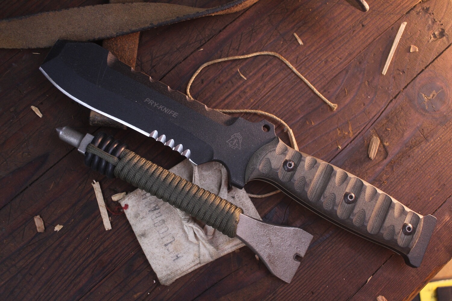 Tops PryKnife 4.5" Fixed Blade / Green Micarta / Black 1095 ( Pre Owned )