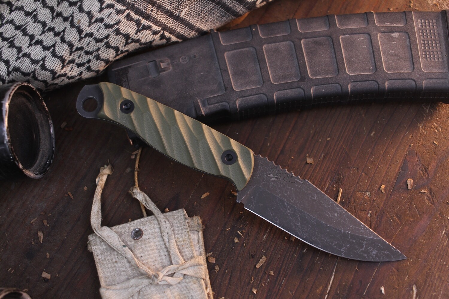 Half Face Blade Crow Jr. 4" Fixed Blade / OD Green G10 / Acid Washed S35VN