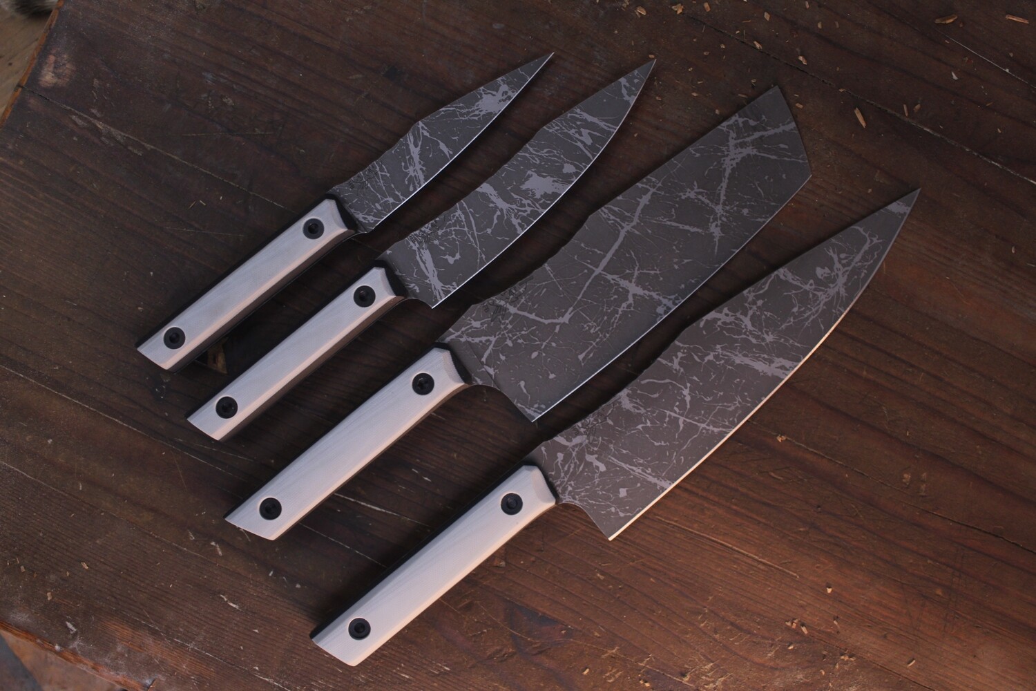 Half Face Blade Chef 4pc Set / Gray & Black Layered G10 / Acid