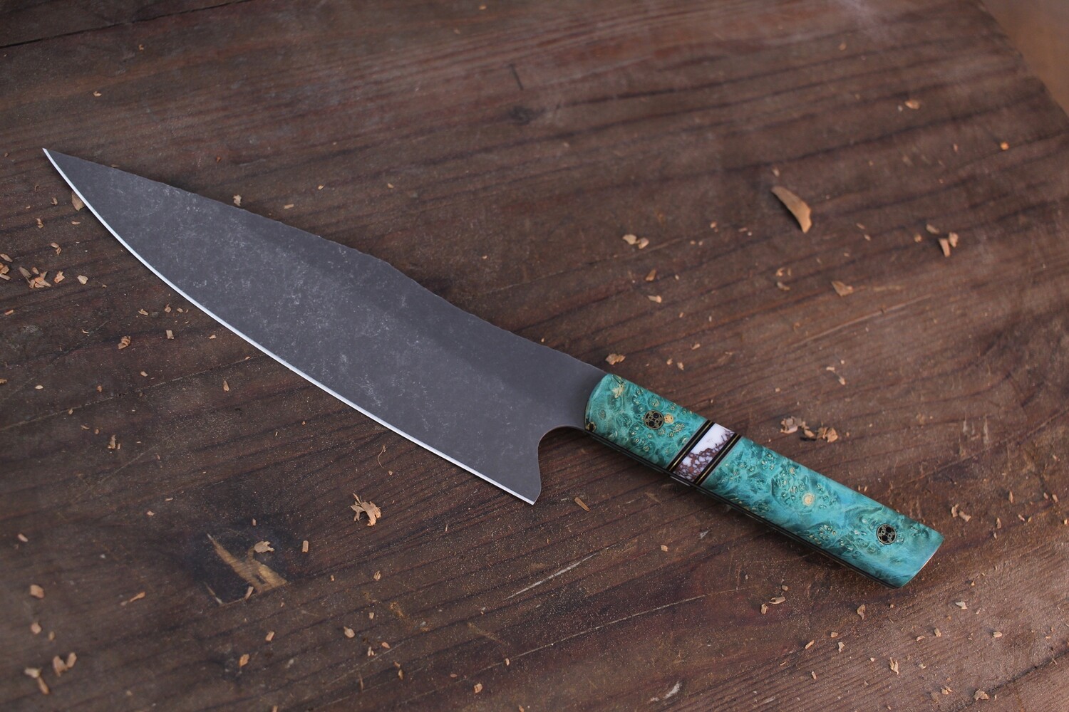 Half Face Blade 8" Chef Knife / Box Elder Burl Split By Copper  Tru