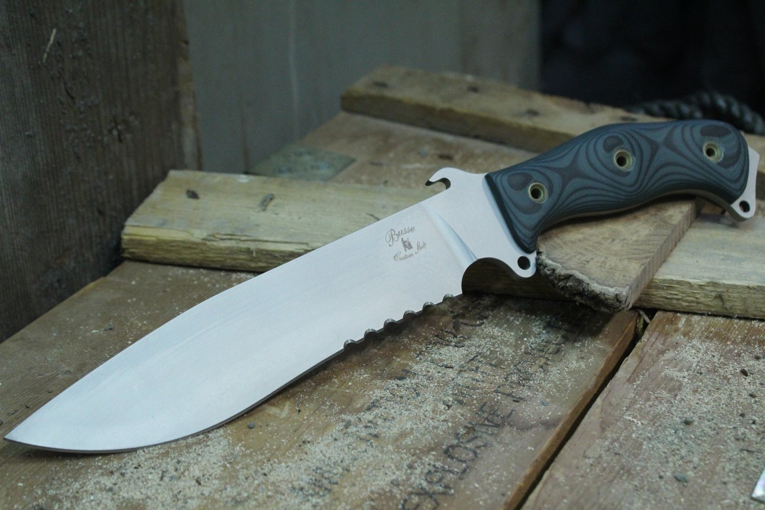 Busse Combat Custom MoJo 8.5" Fixed Blade Knife, Green & Black G10