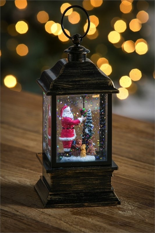 Holiday led swirling lantern light with snowman Santa Clause LED Water Lantern w/Floating Glitter
