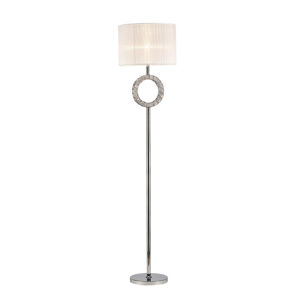 Florence Round Floor Lamp With White Shade 1 Light Polished Chrome/Crystal