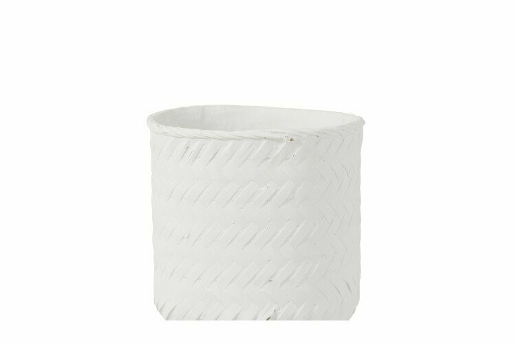 WHITE WOVEN CEMENT POT - LARGE