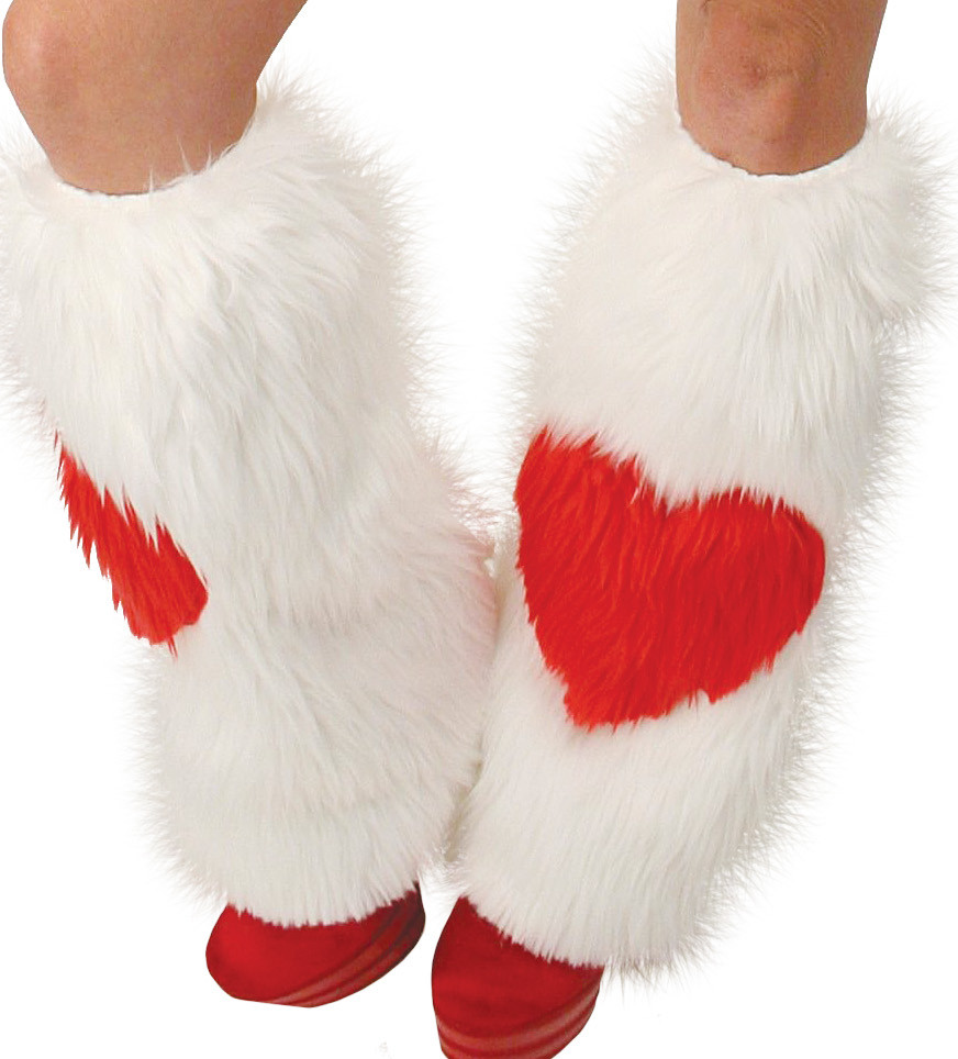 White Furry Leg warmers w red Heart for Valentine’s Day Ladystrange