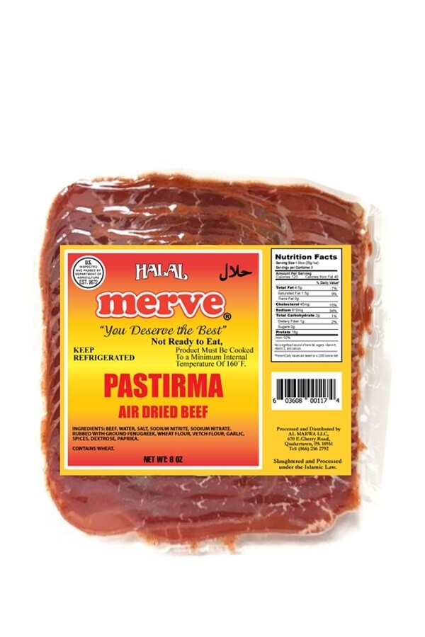 MERVE Halal Beef Pastrami 8oz / Dilimli Kayseri Style Pastirma