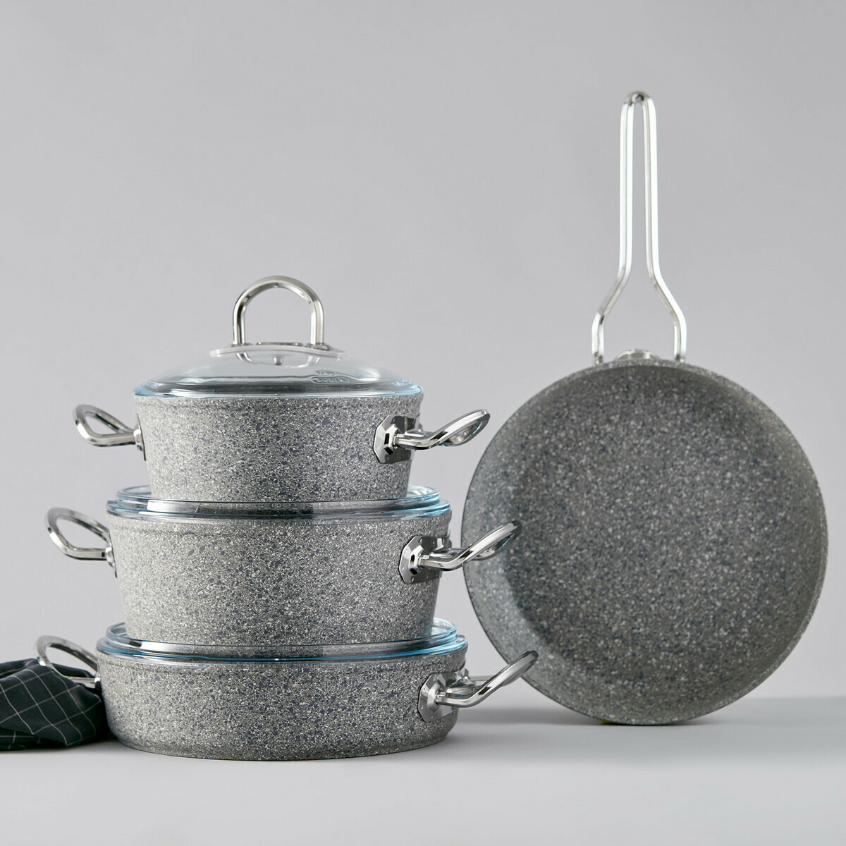 KARACA Silver Stone Bio Granit Metal Handle 7 Pieces Induction Safe