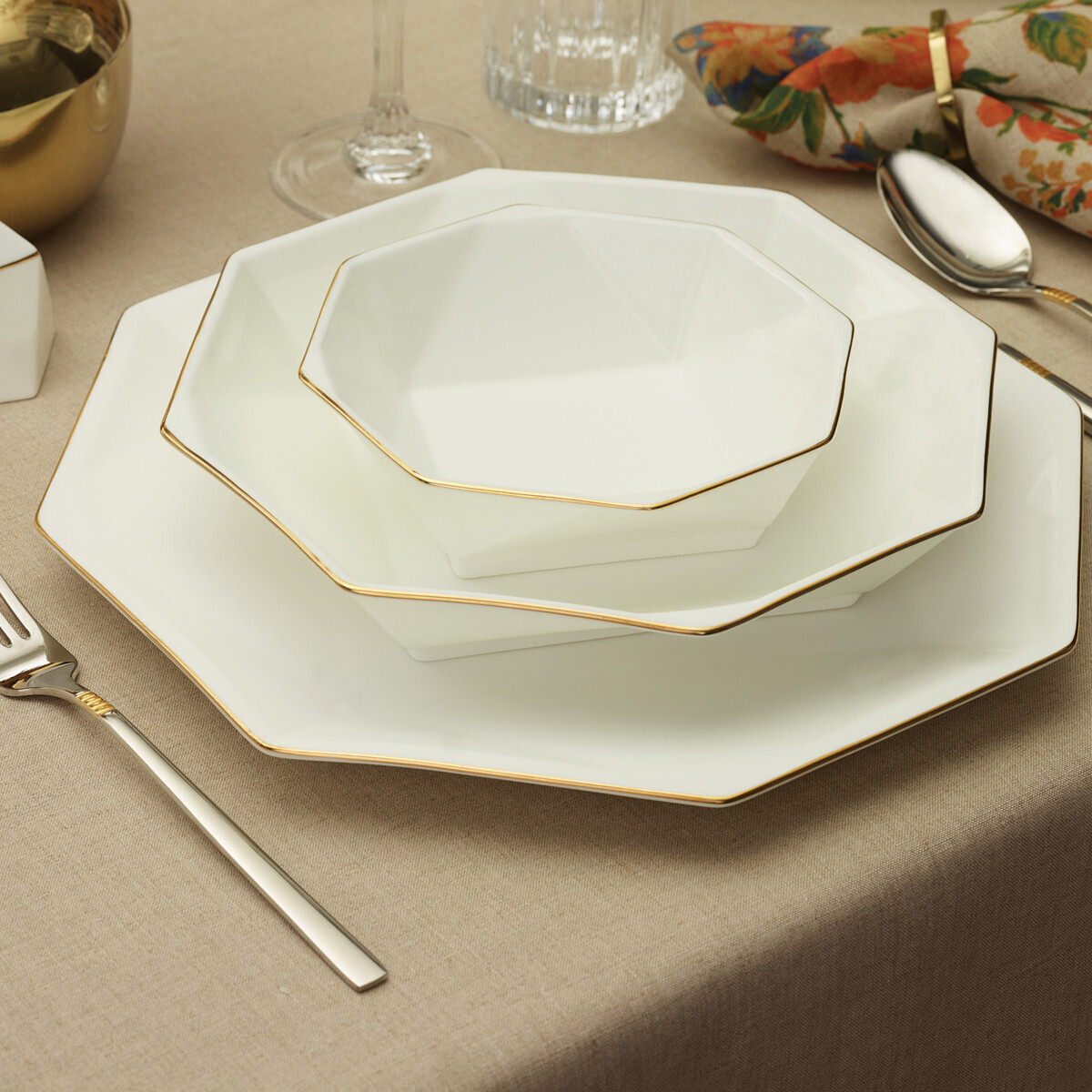 KARACA FINE PEARL EXTRA QUARTZ GOLD 62 PIECES DINNER SET