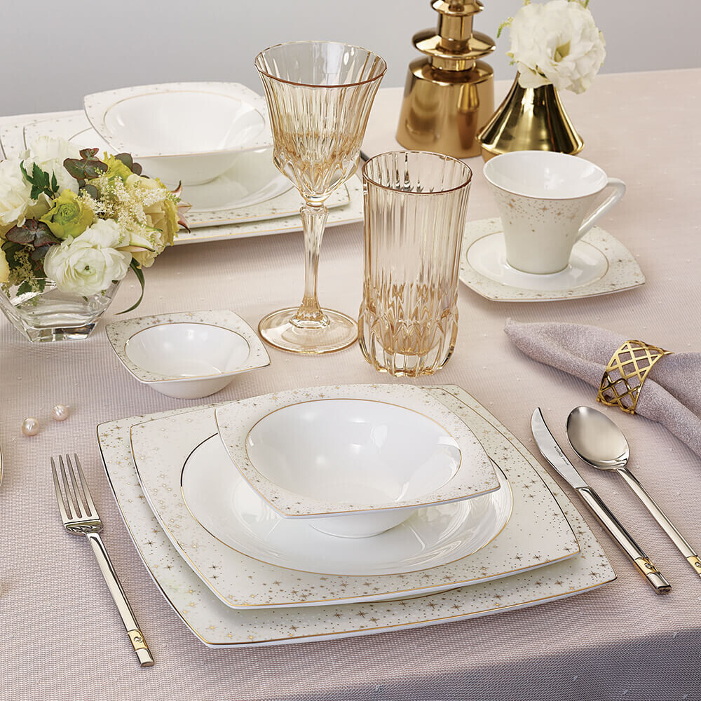 KARACA FINE PEARL NEW ANTARES 62 PIECES DINNER SET SQUARE