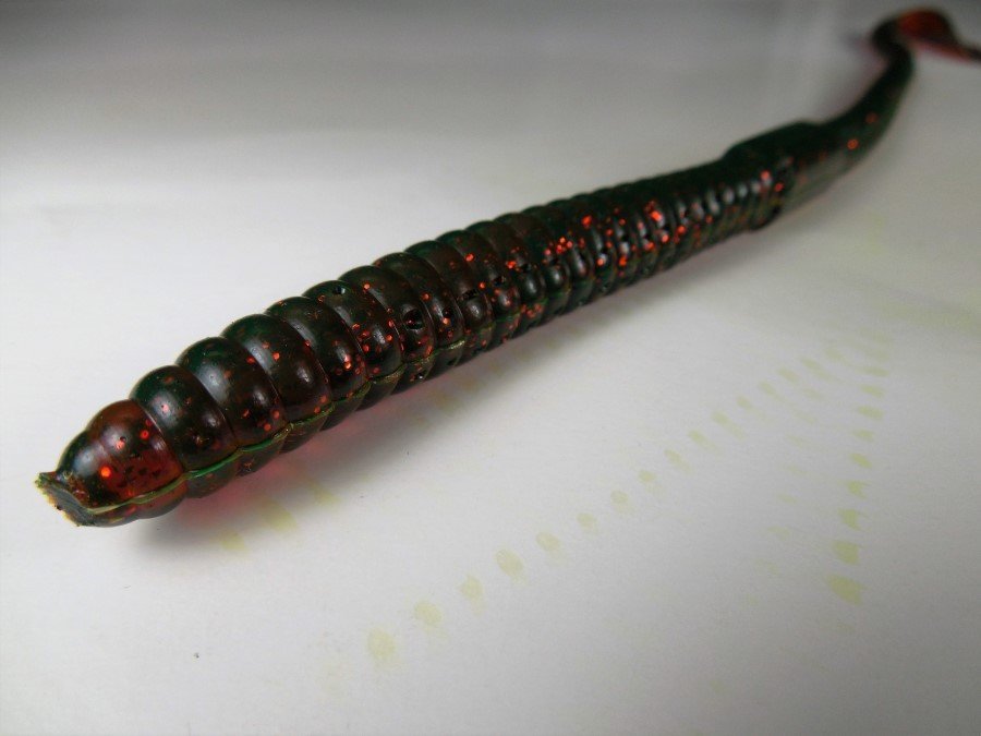 12" Jelly Worm Motor Oil Red Flake 10pk