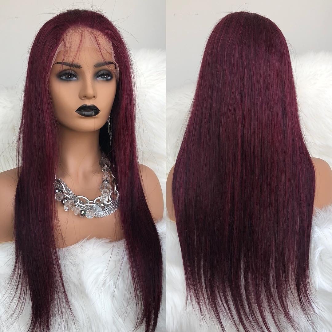 99J Burgundy PrePlucked Full Lace Frontal Wig Human