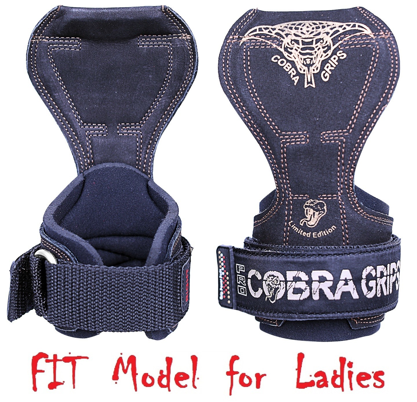 Cobra Grips FIT BLACK LEATHER Weight Lifting Straps Hooks Alternative