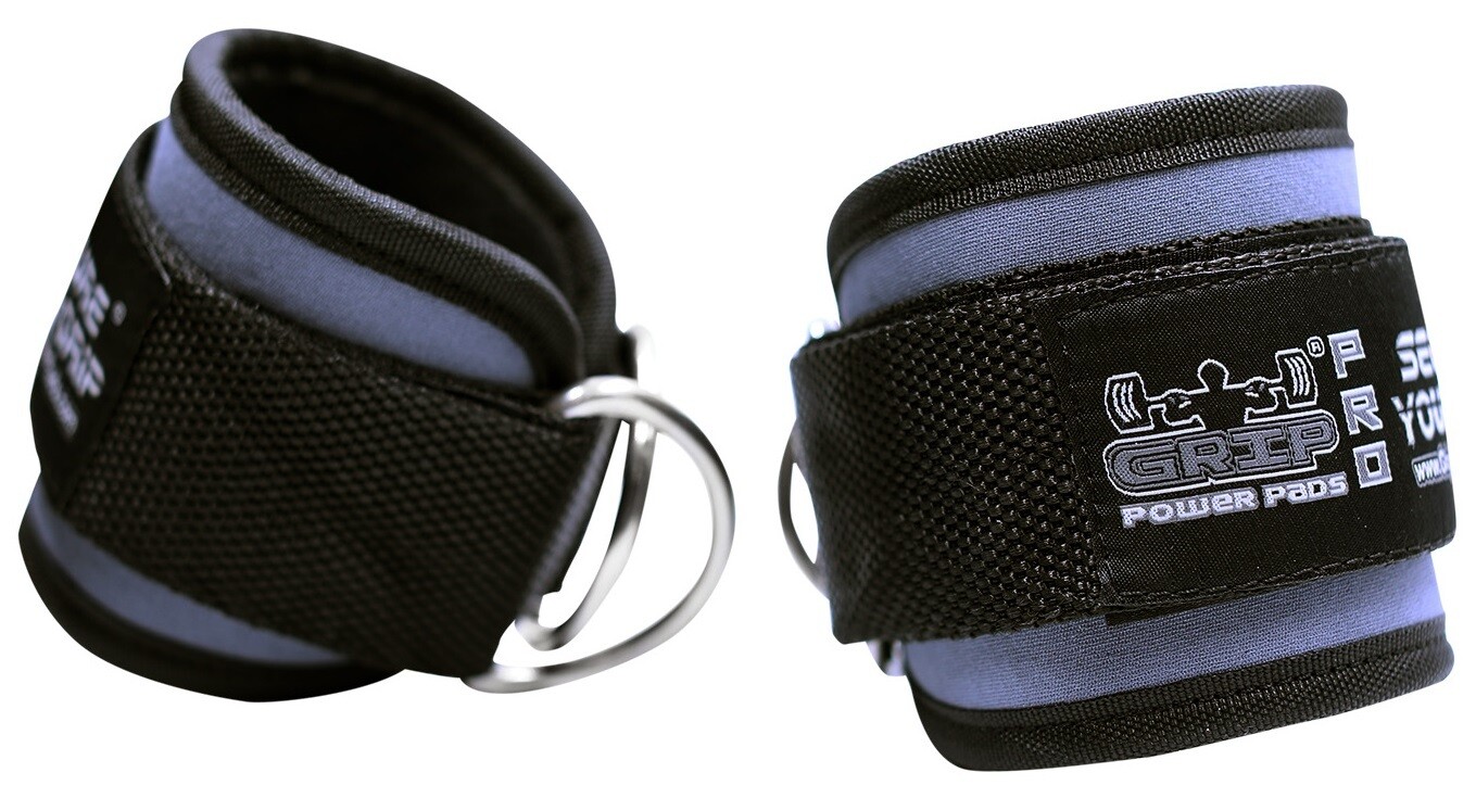 Gray Ankle Straps for Cable Machines Double DRing Adjustable Neoprene