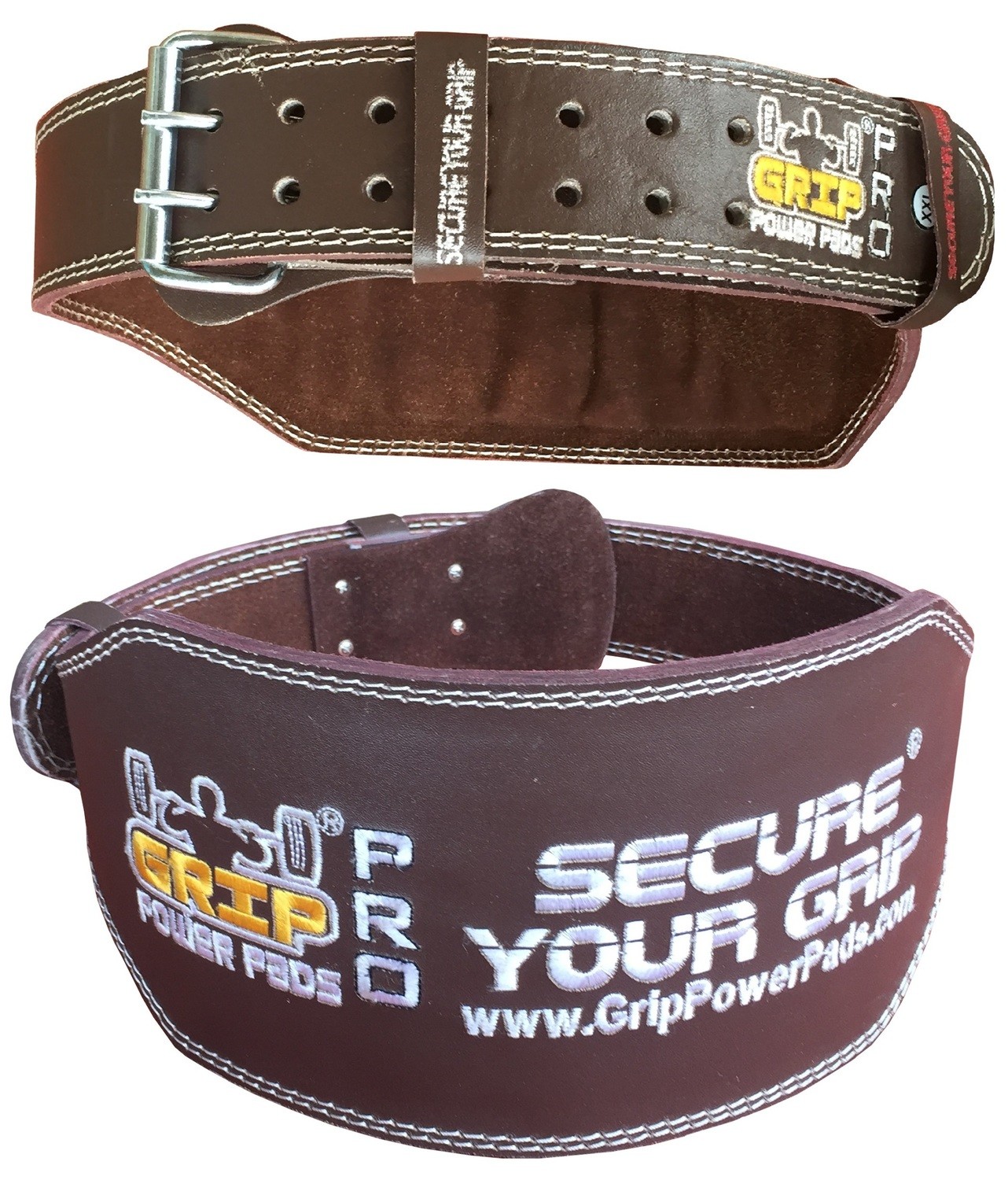 Grip Power Pads Leather 6" Weight Lifting Stiff Belt Gym Training