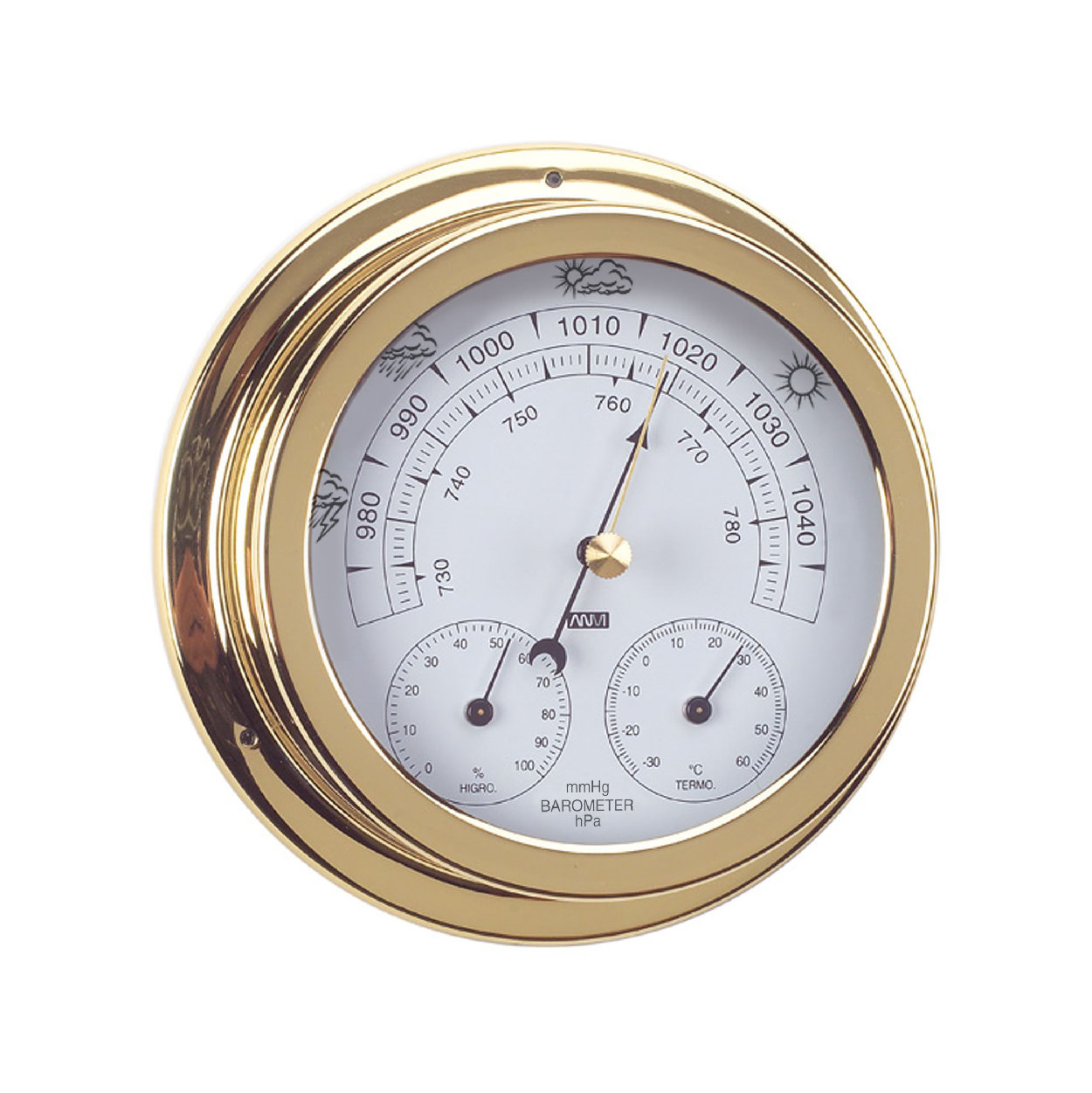 ANVI 32.0370 3in1 Barometer Polished Brass & Lacquered Low Altitude