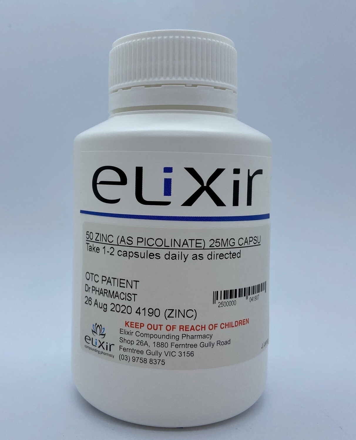 Zinc as Picolinate 25mg 100 Capsules