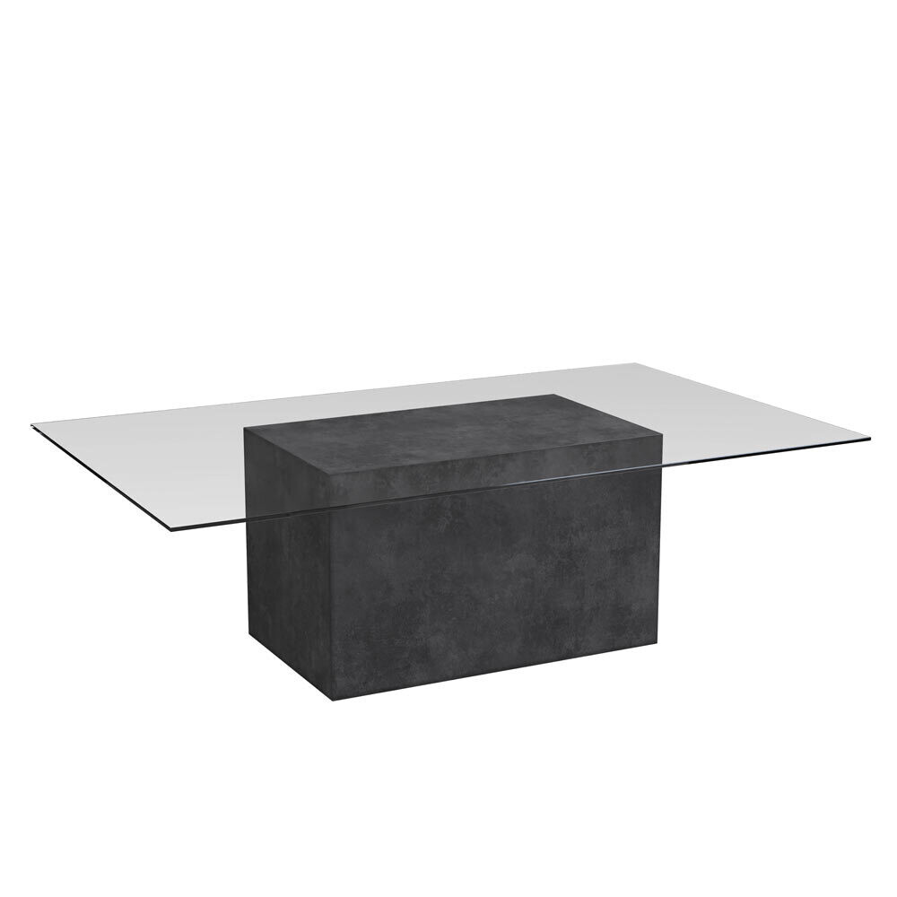 Lois Concrete cube coffee table with rectangle glass top Charcoal