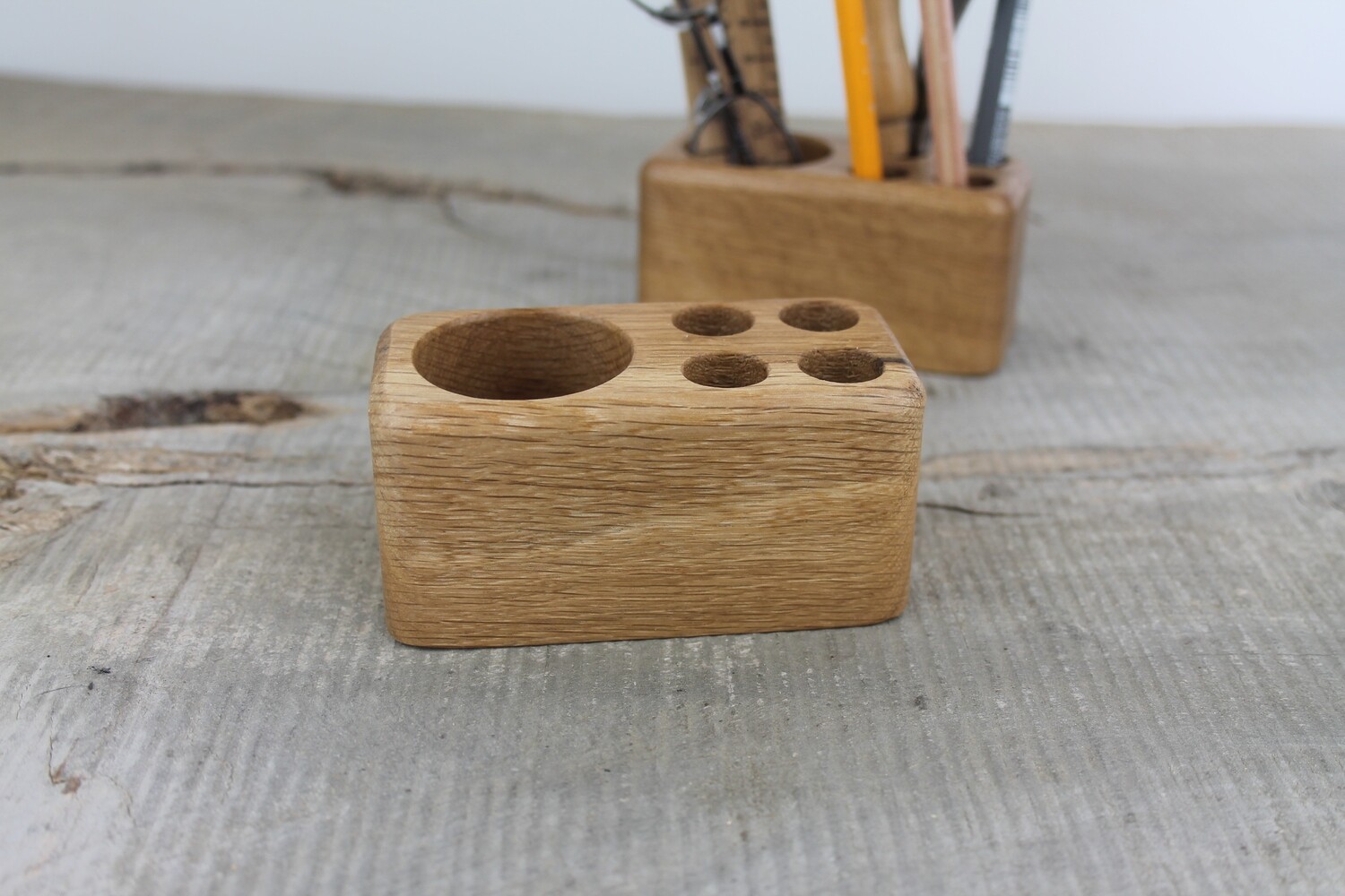 Wooden Desk Caddy, Oak Wood Pen And Pencil Holder
