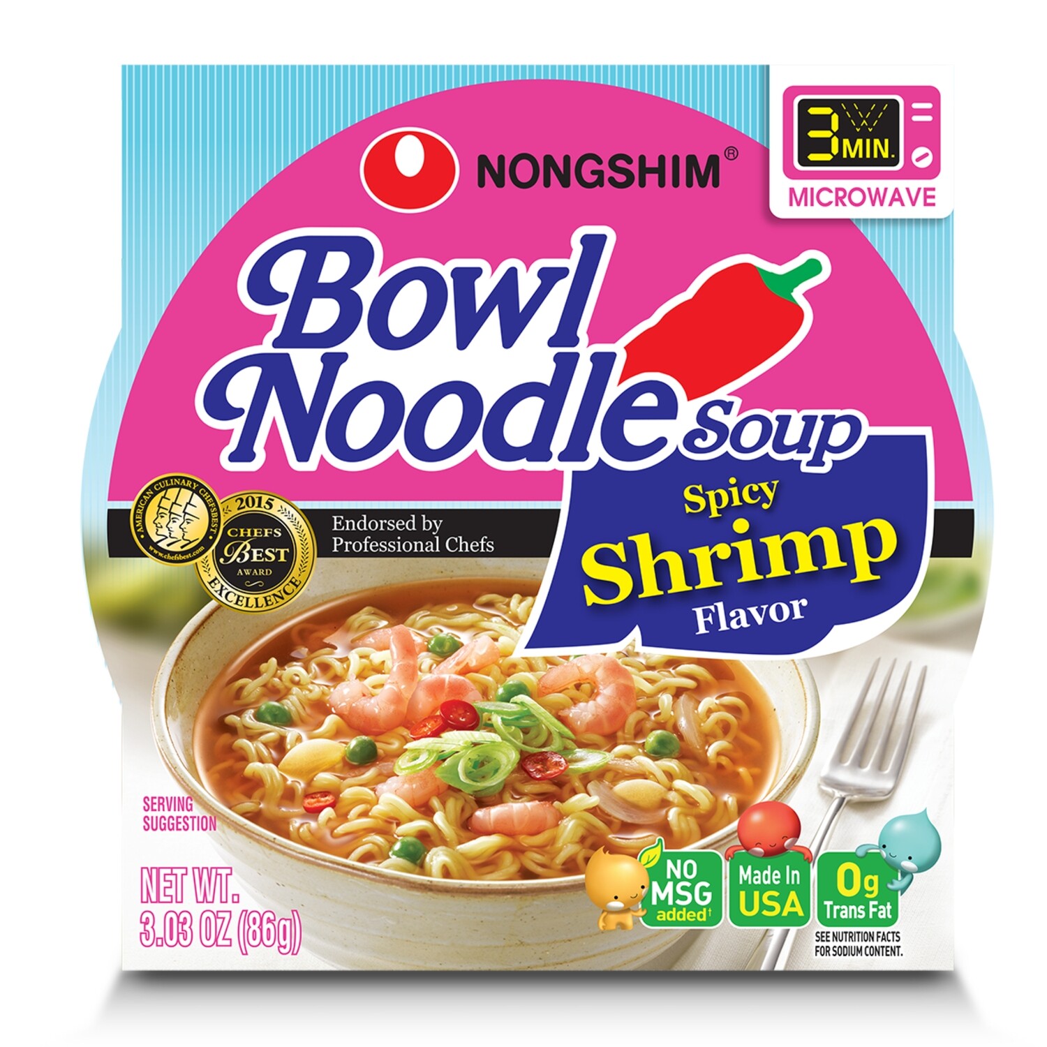 Bowl Noodle Soup Spicy Shrimp Flavor 3.03 oz Nongshim
