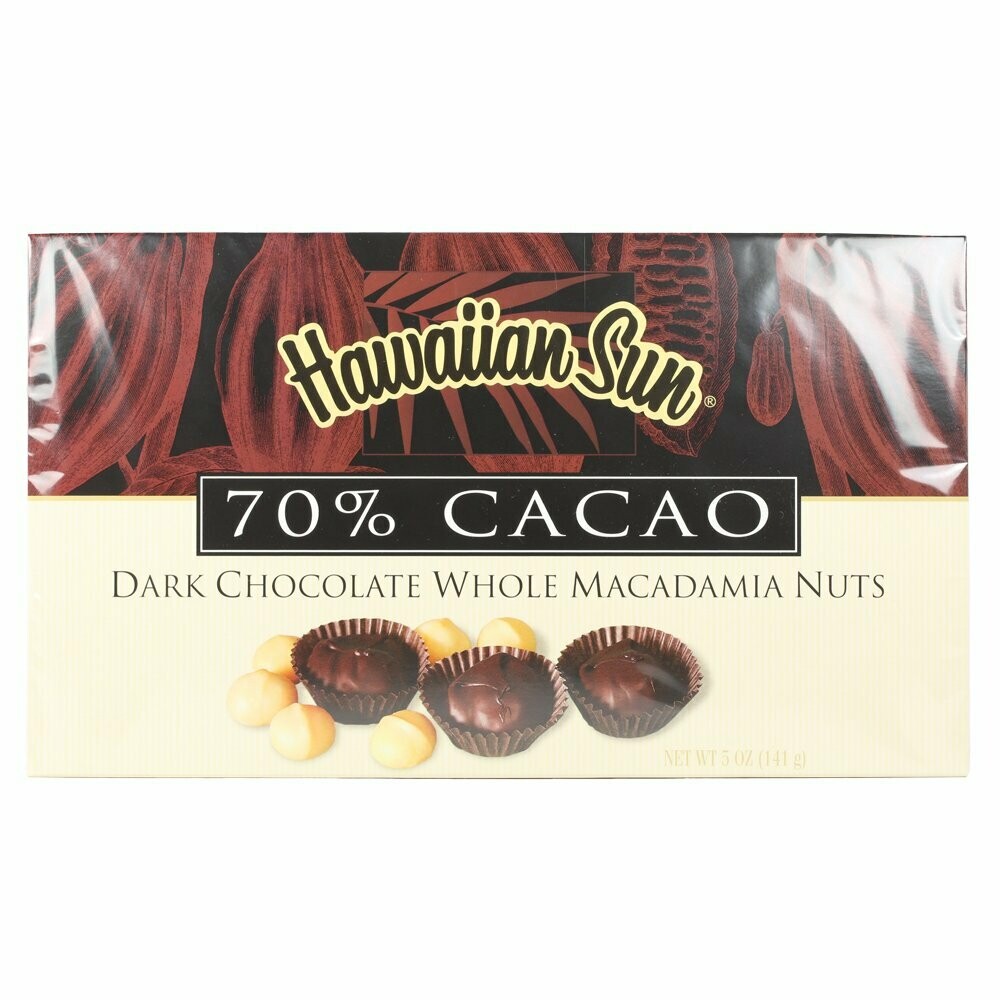 Hawaiian Sun 70 Cacao Dark Chocolate Covered Macadamia Nuts 5oz