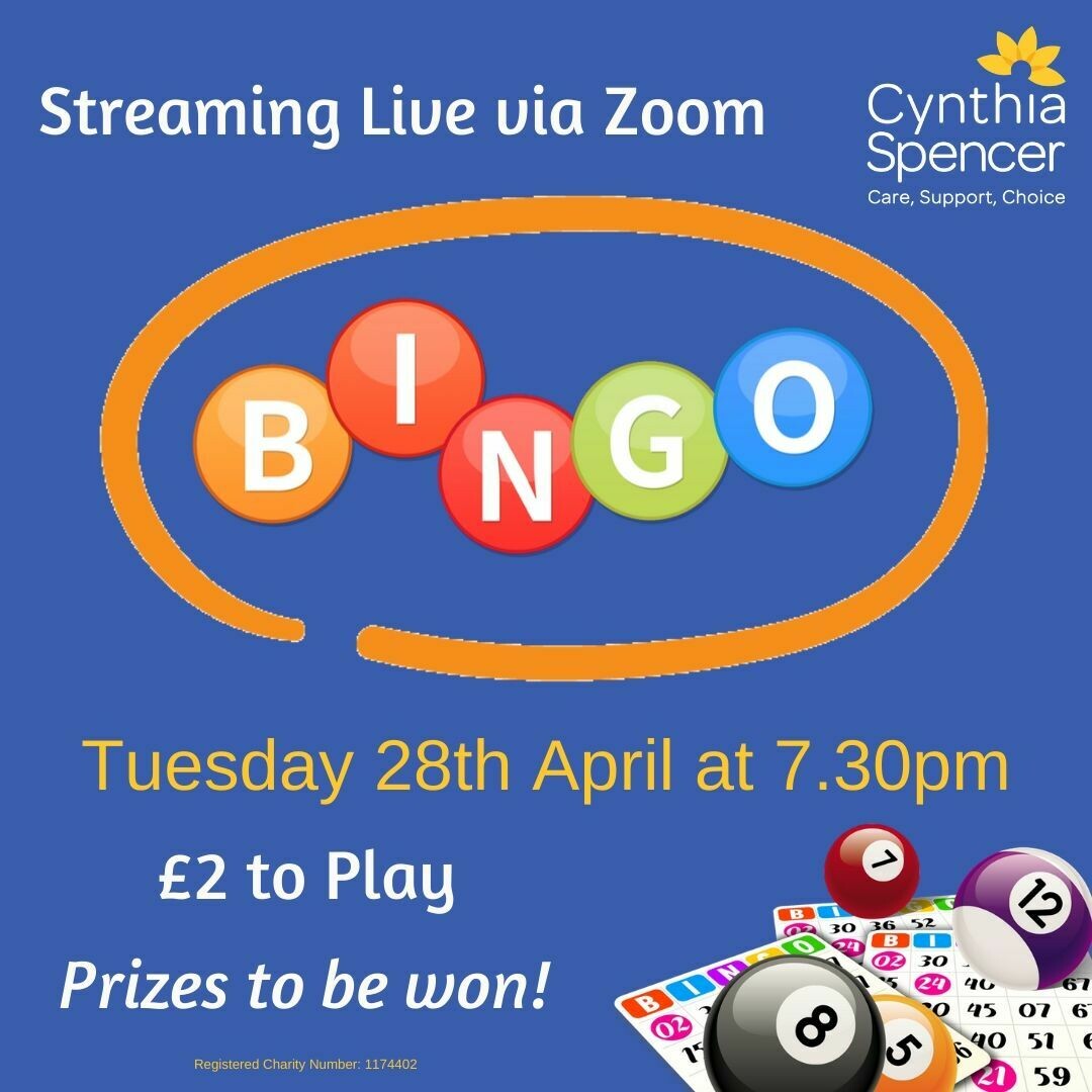 Virtual Bingo via Zoom Tuesday 28th April, 7.30pm